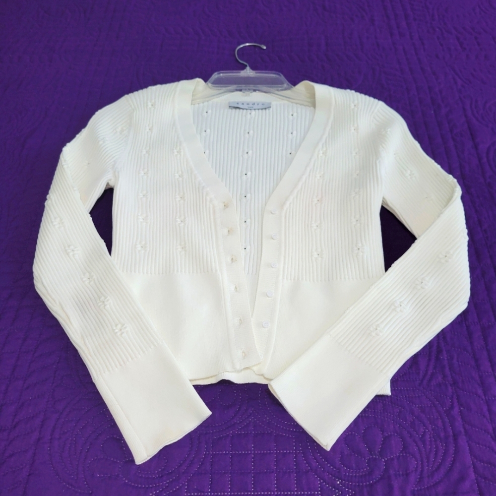 Sandro Paris Cream Cropped Cardigan Size Small - Picture 6 of 10